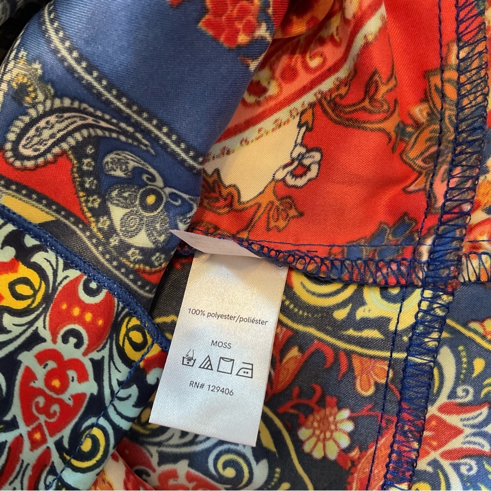 Venus Wrap Satin Blouse Print Cold Shoulder Peplum New Colorful Women’s Size 8 M - Picture 11 of 11